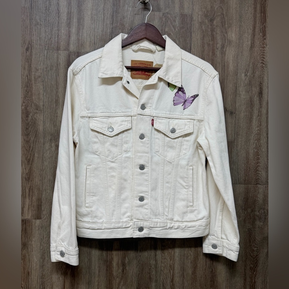 Levi's Ex Boyfriend Cream Denim Jacket with Butterfly